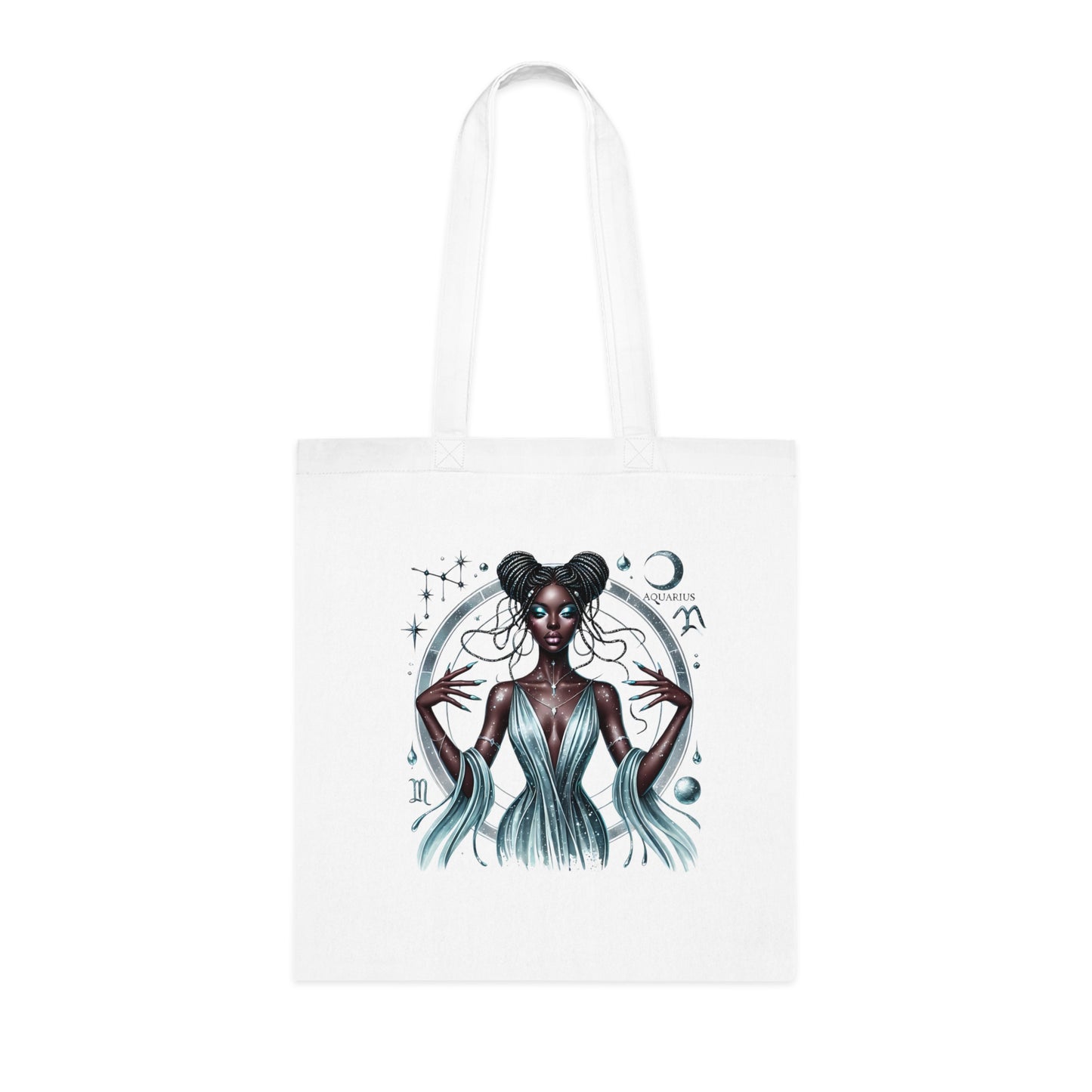 Mystic Moon Goddess Cotton Tote — Astrological Witchy Art Tote Bag