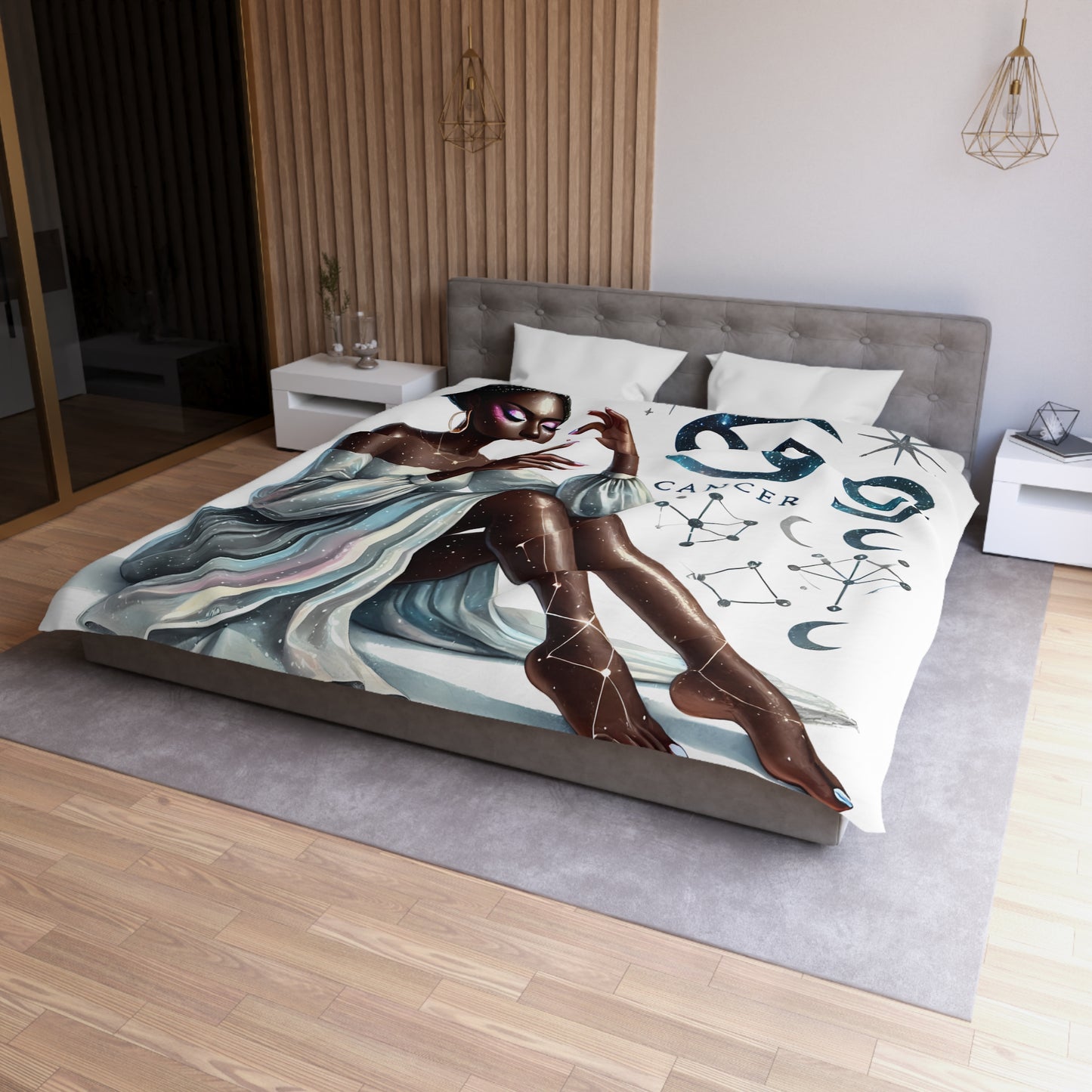 Cancer Zodiac Duvet Cover — Elegant Astrological Bedding with 'Cancer' Artwork