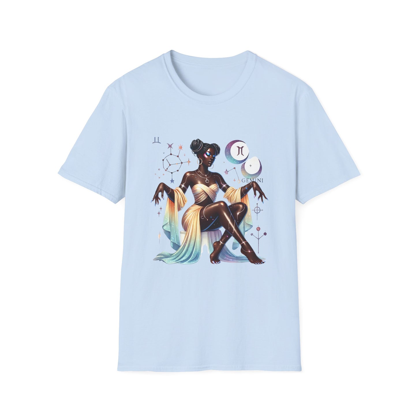 Gemini Zodiac Tee — Celestial Black Goddess Astrology T-Shirt