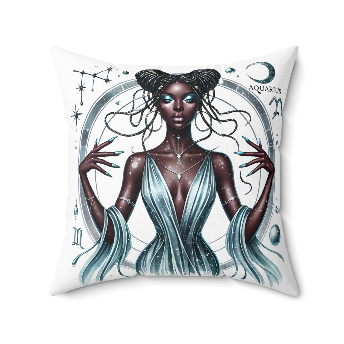 Aquarius Zodiac Art Pillow — Mystical Black Woman Astrology Throw Pillow