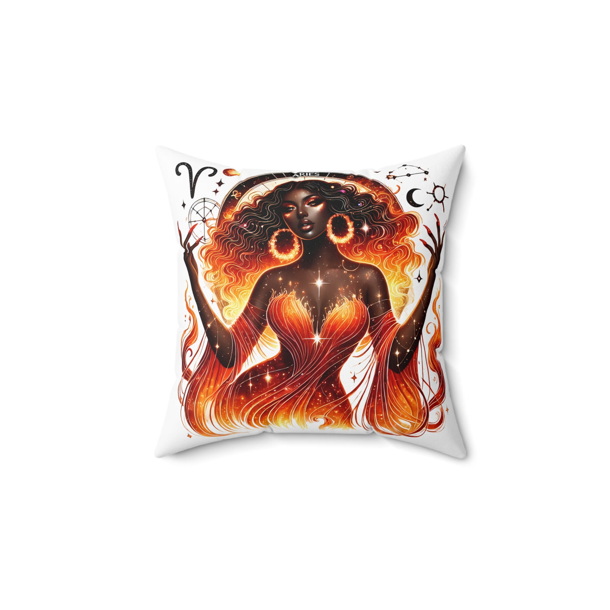 Fiery Goddess Decorative Pillow — Afrocentric Fire Woman Art Throw Pillow