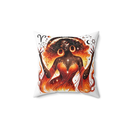 Fiery Goddess Decorative Pillow — Afrocentric Fire Woman Art Throw Pillow