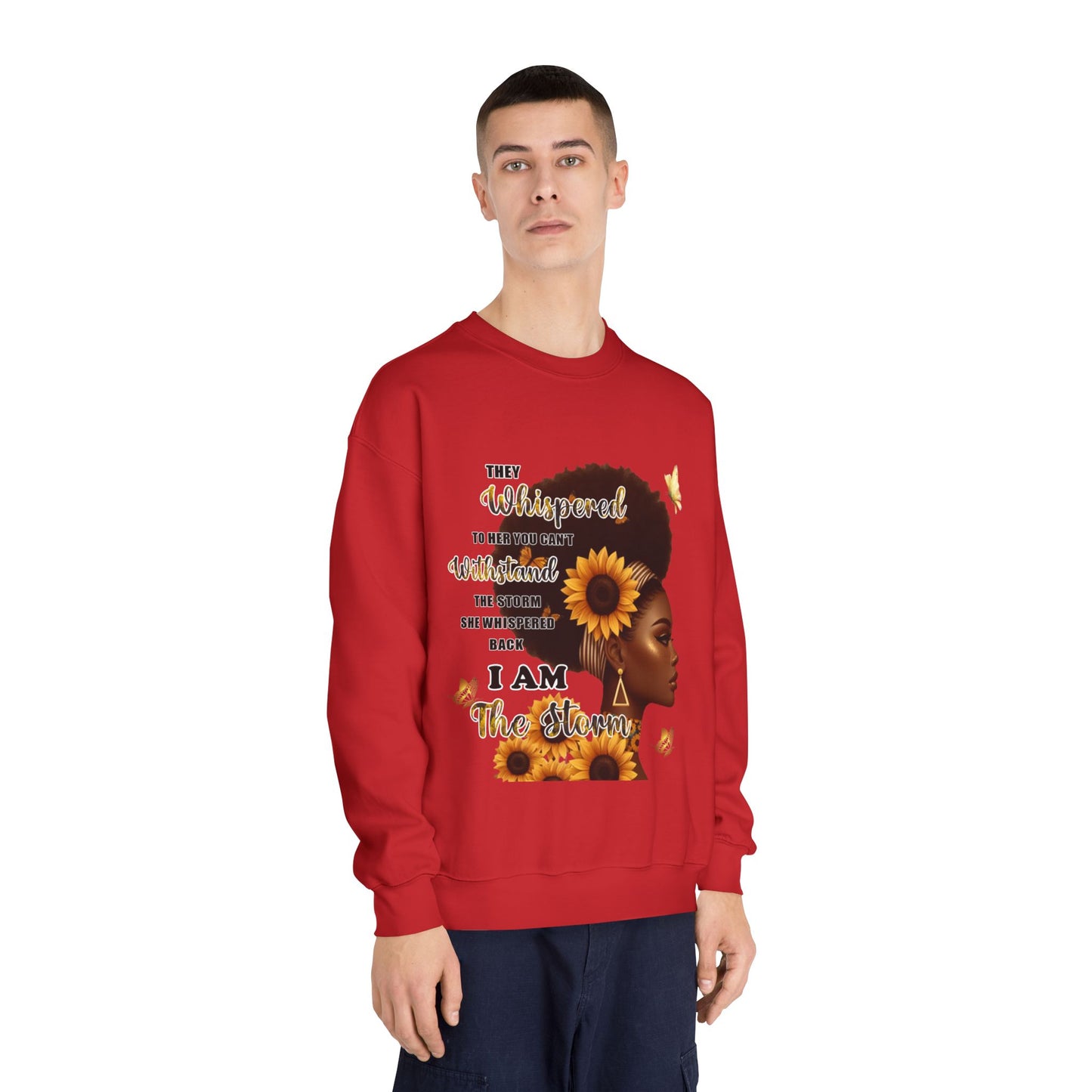 Sunflower Crown Crewneck Sweatshirt — "I Am The Queen" Inspirational Afrocentric Design