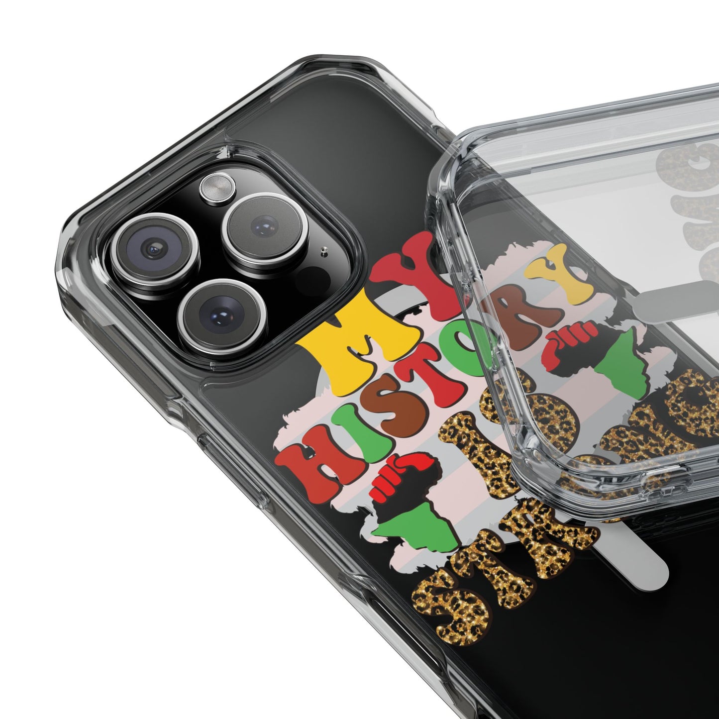 Clear Magnetic Phone Case — "My History Is Strong" Afrocentric Design