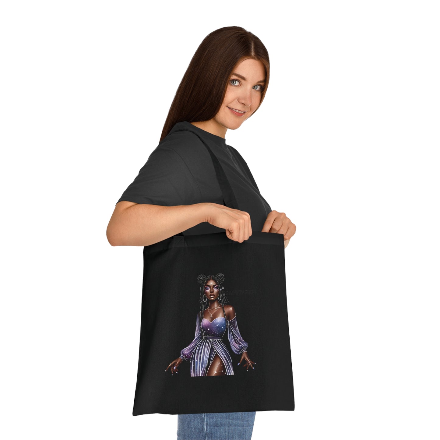 Sagittarius Zodiac Girl Cotton Tote Bag — Mystic Purple Astrology Tote