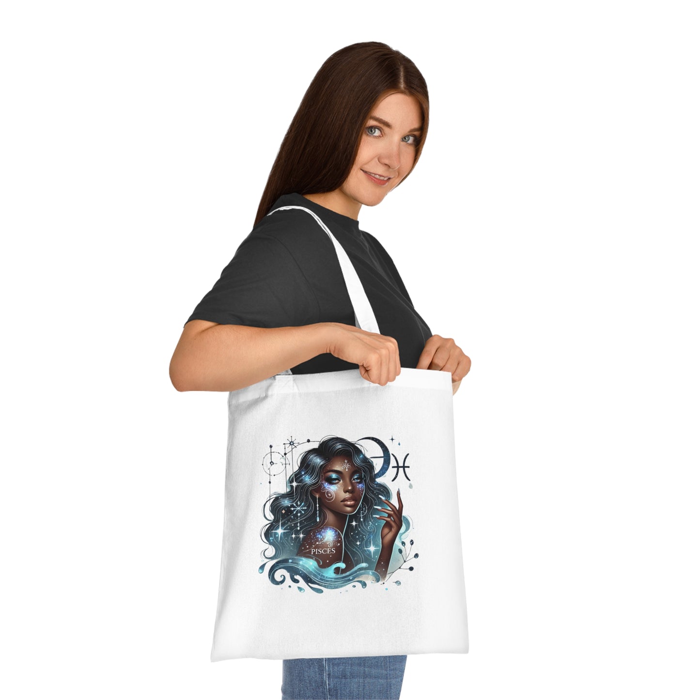 Pisces Goddess Cotton Tote — Astrological Water Sign Art Tote Bag