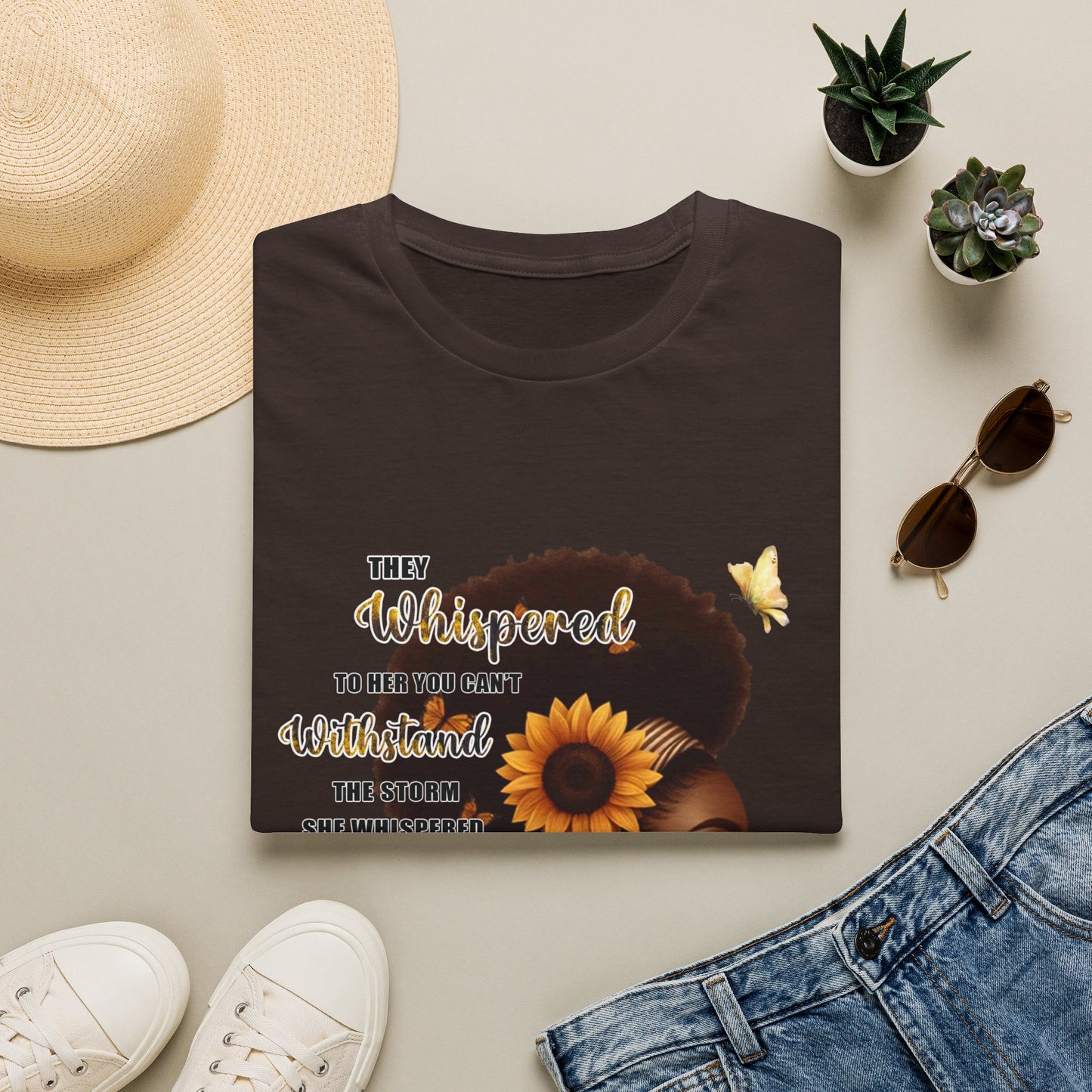 Afro Sunflower Inspirational Tee — "They Whispered... I Am The Storm"